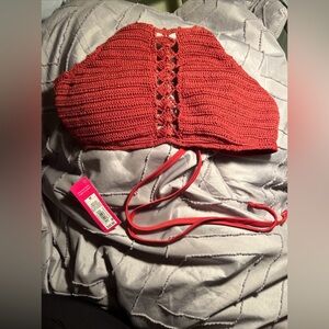 Xhilaration sz m crochet red paprika floral open knit bikini top
